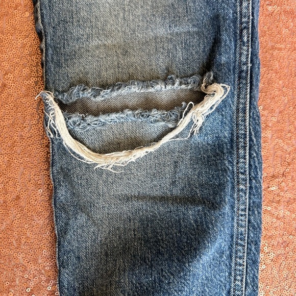 We The Free High Waisted Straight Leg Distressed Raw Hem Jeans Sz 26, - Picture 2 of 7